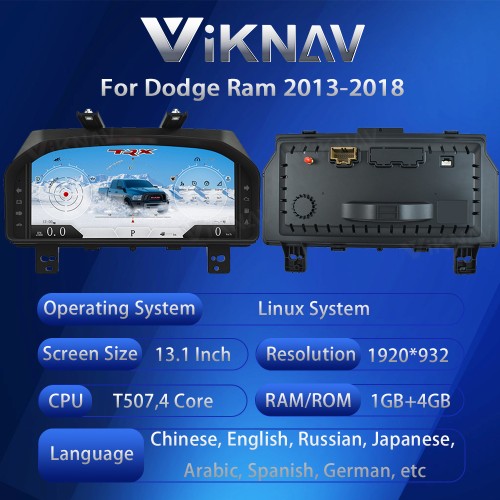 Viknav Pre Order 13.1 Inch Car Digital Cluster For Dodge Ram 1500 2500 3500 2013-2018 Linux System Car Digital Speedometer Dashboard Panel Instrument Panel Virtual Cockpit