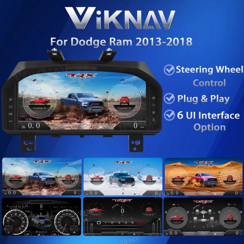 Viknav Pre Order 13.1 Inch Car Digital Cluster For Dodge Ram 1500 2500 3500 2013-2018 Linux System Car Digital Speedometer Dashboard Panel Instrument Panel Virtual Cockpit