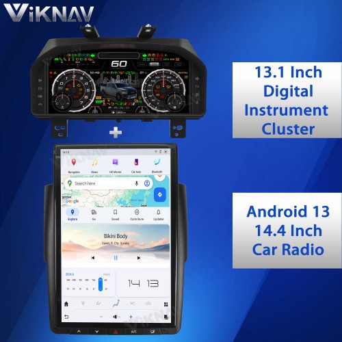 Viknav 14.4 Inch Touch Screen Android Car Radio For Dodge RAM 2013-2018 Wireless Carplay GPS Navigation Head Unit With 13.1 Inch Car Speedometer