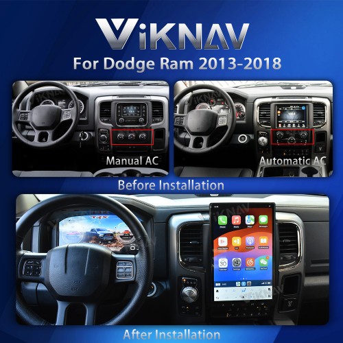 Viknav 14.4 Inch Touch Screen Android Car Radio For Dodge RAM 2013-2018 Wireless Carplay GPS Navigation Head Unit With 13.1 Inch Car Speedometer