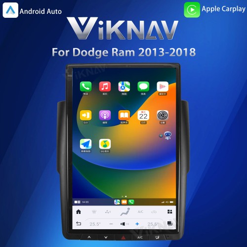 Viknav 14.4 Inch Touch Screen Android Car Radio For Dodge RAM 2013-2018 Wireless Carplay GPS Navigation Head Unit With 13.1 Inch Car Speedometer