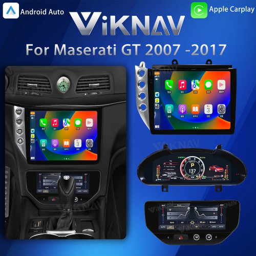 Viknav 10.25 Inch Car Radio Upgraded For Maserati GT GranTurismo 2007-2017 Multimedia Player GPS Navigation Carplay Auto Stereo Receiver Replacement Head Unit (Silver Car Radio+AC+Digital Cluster)