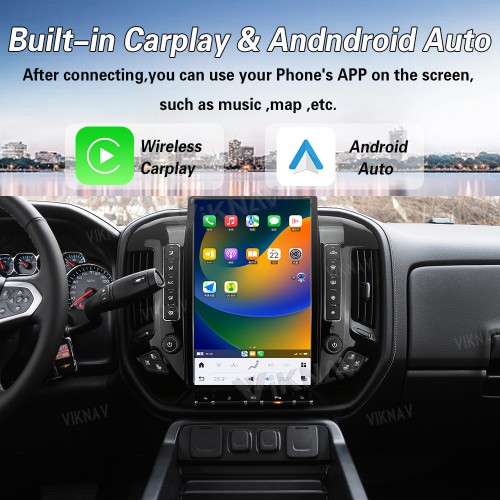 Viknav Car Radio For Chevrolet  Silverado / GMC SIERRA 2013-2018 HD Touch Screen Android Head Unit Wirless Carplay GPS Navigation Player Autoradio (black 128GB)