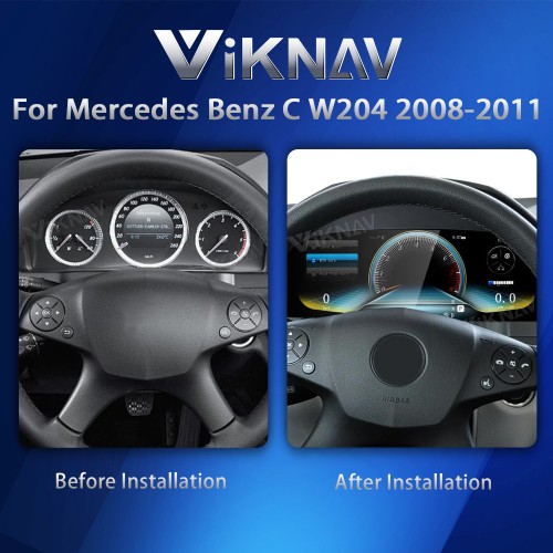 Viknav 12.3 Inch Digital Cluster Car Speedometer For Mercedes Benz C-Class W204 2008-2011 Linux System Car Instrument Cluster Screen Instrument Replacement (NTG4.0)