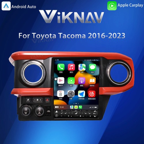 Viknav 12.1 INCH Car radio For Toyota Tacoma 2016-2023 Vertical Screen Android Auto Carplay Stereo Car GPS Navigation Multimedia Player Head UNIT (Red 128GB)
