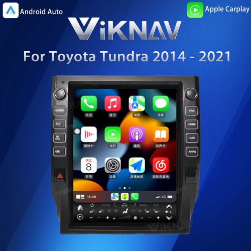 Viknav Car Radio For Toyota Tundra 2014 - 2021 Vertical Screen GPS Navigation Multimedia Player Android Auto Wireless Carplay Stereo Head UNIT (BLACK 128GB)