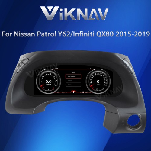 Viknav 12.3 Inch LCD Digital Cluster Car Speedometer For Nissan Patrol Y62 Infiniti QX80 2015-2019 Linux System Car Instrument Cluster Screen Instrument Replacement