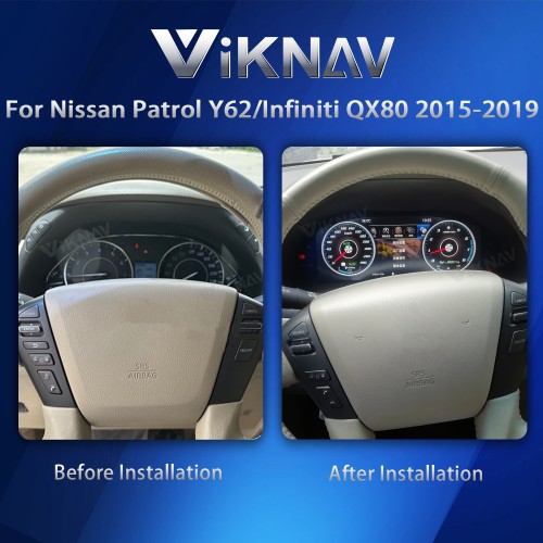 Viknav 12.3 Inch LCD Digital Cluster Car Speedometer For Nissan Patrol Y62 Infiniti QX80 2015-2019 Linux System Car Instrument Cluster Screen Instrument Replacement