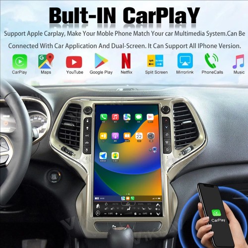 VIKNAV 13.6 Inch Auto Stereo Car Radio For Jeep Cherokee 2014-2021 Android Auto Wireless Carplay GPS Navigation Multimedia Stereo Player(128GB)