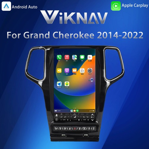 VIKNAV 13.6 Inch Car Radio For Grand Cherokee 2014 2015 2016 2017 2018 2019 2020 2021 2022 Multimedia Player GPS Navigation Wireless CarPlay (Glossy Black 128GB)