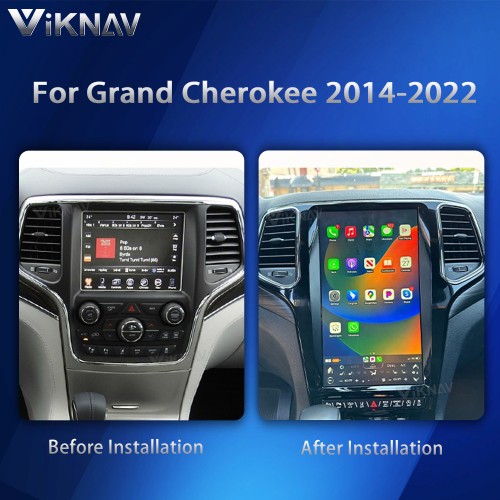 VIKNAV 13.6 Inch Car Radio For Grand Cherokee 2014 2015 2016 2017 2018 2019 2020 2021 2022 Multimedia Player GPS Navigation Wireless CarPlay (Glossy Black 128GB)