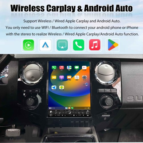 VIKNAV 12.1 Inch Upgrade Car Radio For Ford F250 F350 2008-2016 Touch Screen GPS Navigation Wireless Apple Carplay Multimedia Player Head Unit Black 128GB