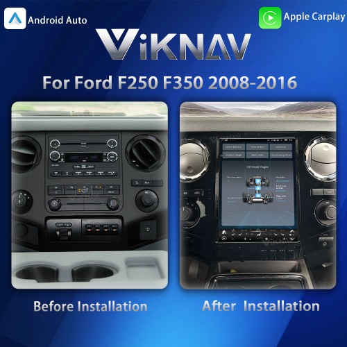 VIKNAV 12.1 Inch Upgrade Car Radio For Ford F250 F350 2008-2016 Touch Screen GPS Navigation Wireless Apple Carplay Multimedia Player Head Unit Black 128GB