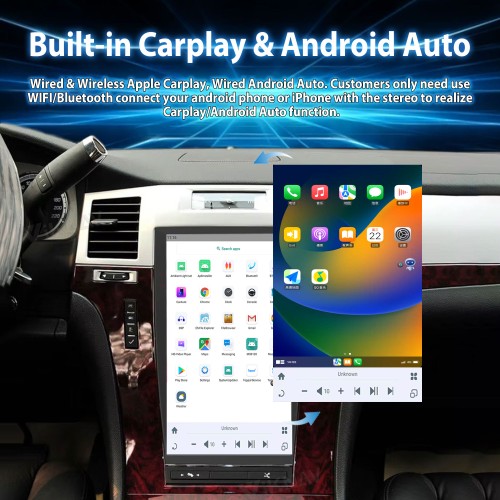 VIKNAV Touch Screen GPS Navigation For Cadillac Escalade 2008-2012 Wireless Carplay And Android Auto Car Radio Multimedia Player(128GB)