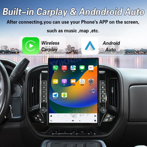 Viknav 15.6 Inch Car Radio For Chevrolet Silverado / GMC SIERRA 2014-2018 HD Touch Screen Android Head Unit Wirless Carplay GPS Navigation Player Autoradio (black 128GB)