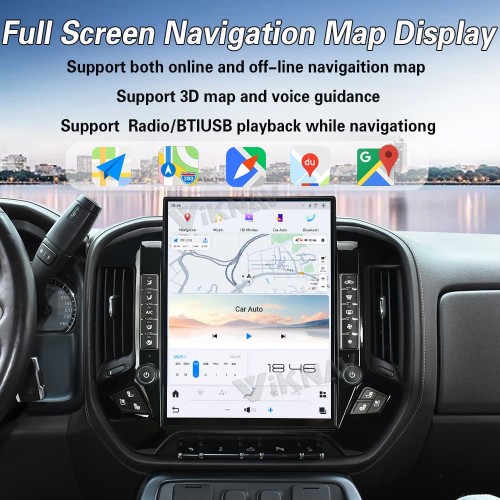 Viknav 15.6 Inch Car Radio For Chevrolet Silverado / GMC SIERRA 2014-2018 HD Touch Screen Android Head Unit Wirless Carplay GPS Navigation Player Autoradio (black 128GB)