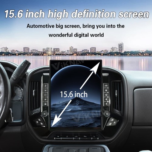 Viknav 15.6 Inch Car Radio For Chevrolet Silverado / GMC SIERRA 2014-2018 HD Touch Screen Android Head Unit Wirless Carplay GPS Navigation Player Autoradio (black 128GB)