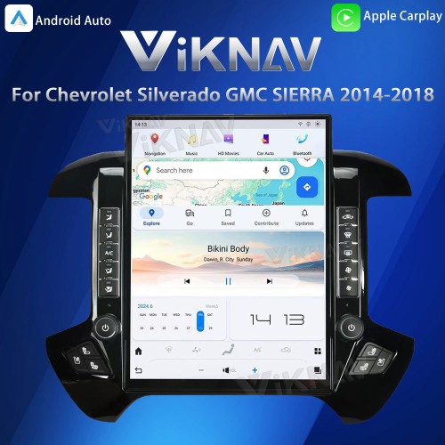 Viknav 15.6 Inch Car Radio For Chevrolet Silverado / GMC SIERRA 2014-2018 HD Touch Screen Android Head Unit Wirless Carplay GPS Navigation Player Autoradio (black 128GB)