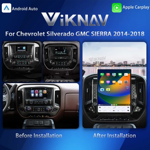 Viknav 15.6 Inch Car Radio For Chevrolet Silverado / GMC SIERRA 2014-2018 HD Touch Screen Android Head Unit Wirless Carplay GPS Navigation Player Autoradio (black 128GB)