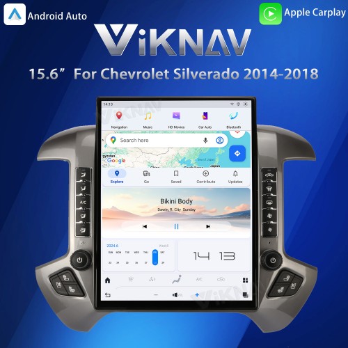 Viknav 15.6 inch Large Screen Car Radio For Chevrolet Silverado / GMC SIERRA 2014-2018 Android Head Unit Wireless Carpaly GPS Navigation Multimedia Player Autoradio(silvery 128GB)