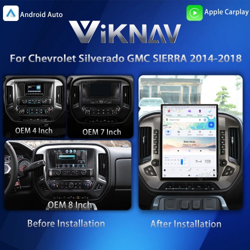 Viknav 15.6 inch Large Screen Car Radio For Chevrolet Silverado / GMC SIERRA 2014-2018 Android Head Unit Wireless Carpaly GPS Navigation Multimedia Player Autoradio(silvery 128GB)