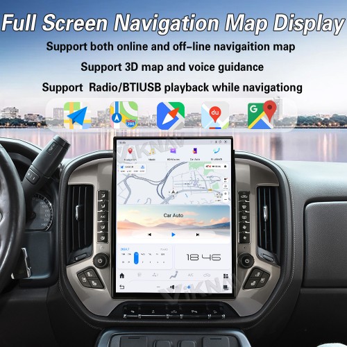 Viknav 15.6 inch Large Screen Car Radio For Chevrolet Silverado / GMC SIERRA 2014-2018 Android Head Unit Wireless Carpaly GPS Navigation Multimedia Player Autoradio(silvery 128GB)