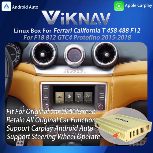 Viknav Linux System Interface Box For Ferrari California T 458 488 F12 F8 812 Praotofino GTC4 2015-2018 Wireless Apple CarPlay Android Auto Stereo Only Support Original Car Screen