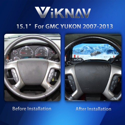 Viknav 15.1 Inch LCD Screen Car Digital Cluster For GMC Yukon Chevrolet Silverado Tahoe Suburban 2007-2013 Linux System Car Digital Speedometer Dashboard Panel Instrument Panel Virtual Cockpit
