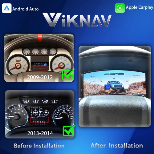 Viknav Upgrade Android Car Radio Digital Cluster For Ford F150 2013-2014 Wireless Carplay Touch Screen GPS Navigation Multimedia player Auto Stereo Speedometer Head Unit(128GB)