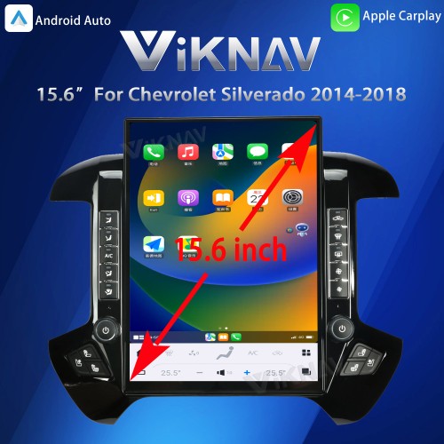 Viknav 15.6 Inch Car Radio For Chevrolet Silverado / GMC SIERRA 2014-2018 HD Touch Screen Android Head Unit Wirless Carplay GPS Navigation Player Autoradio (black 128GB)