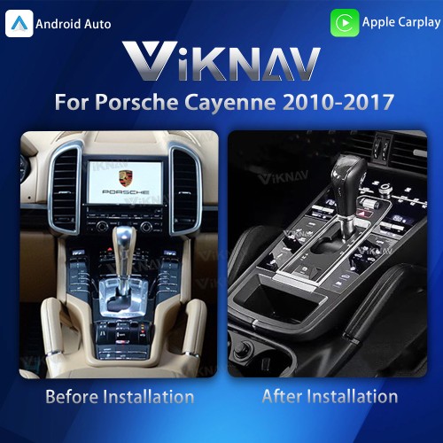 Viknav LCD Full Touch Dashboard Screen for Porsche Cayenne 2010-2017 Car Central Control Air Conditioning Vents Car Center Console Saddle(Beige)