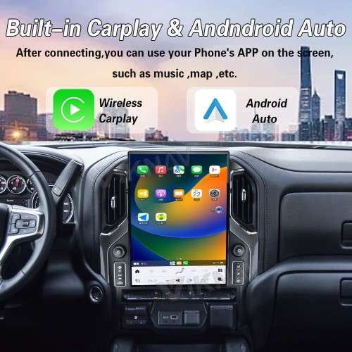 Viknav 15.6" Touch Screen Car Radio For Chevrolet Silverado GMC SIERRA 2019 2020 2021 2022 2023 Multimedia Player Android Auto GPS Navigation Wireless Carplay (128GB)