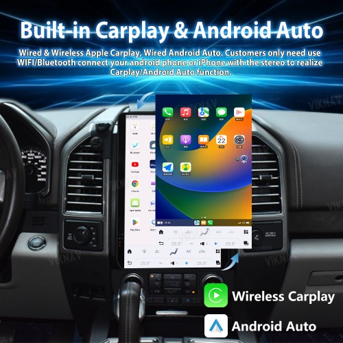 Viknav 14.4 Inch Car Radio Android 13 For Ford F150 2015-2020 Stereo Wireless Carplay Android Auto Touch Screen GPS Navigation Multimedia player 128GB