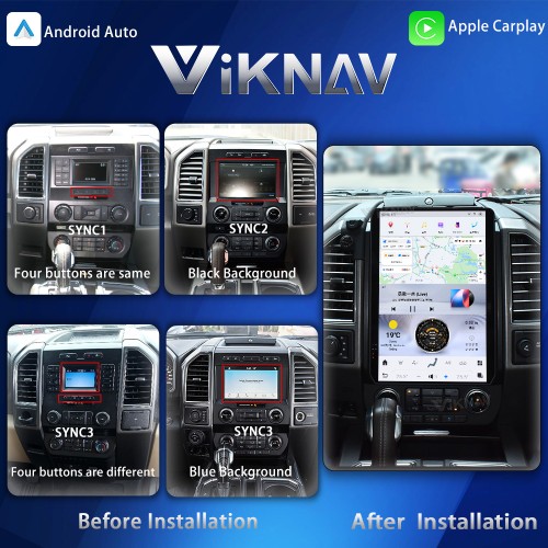 Viknav 14.4 Inch Car Radio Android 13 For Ford F150 2015-2020 Stereo Wireless Carplay Android Auto Touch Screen GPS Navigation Multimedia player 128GB