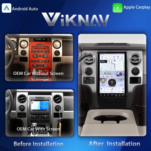 Viknav 14.4 Inch Car Radio Android 13 and Digital Cluster Dashboard Panel Speedometer For Ford F150 2015-2020 Stereo Wireless Carplay Android Auto Touch Screen GPS Navigation Multimedia Player