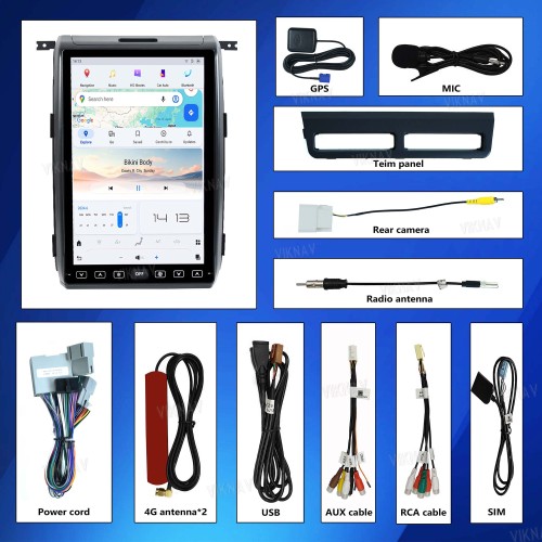 Viknav 14.4 Inch Car Radio Android 13 and Digital Cluster Dashboard Panel Speedometer For Ford F150 2015-2020 Stereo Wireless Carplay Android Auto Touch Screen GPS Navigation Multimedia Player