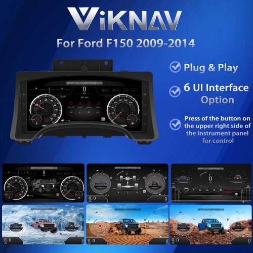 Viknav 14.4 Inch Car Radio Android 13 and Digital Cluster Dashboard Panel Speedometer For Ford F150 2015-2020 Stereo Wireless Carplay Android Auto Touch Screen GPS Navigation Multimedia Player