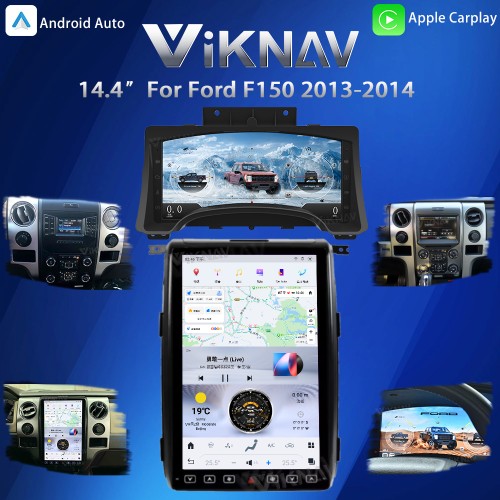 Viknav 14.4 Inch Car Radio Android 13 and Digital Cluster Dashboard Panel Speedometer For Ford F150 2013-2014 Stereo Wireless Carplay Android Auto Touch Screen GPS Navigation Multimedia Player
