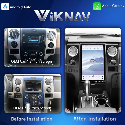 Viknav 14.4 Inch Car Radio Android 13 and Digital Cluster Dashboard Panel Speedometer For Ford F150 2013-2014 Stereo Wireless Carplay Android Auto Touch Screen GPS Navigation Multimedia Player