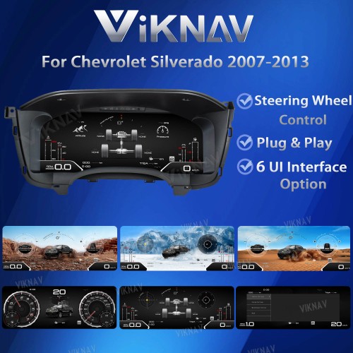 Viknav 15.1 Inch LCD Screen Car Digital Cluster For Chevrolet Silverado GMC Sierra 2007-2013 Linux System Car Digital Speedometer Dashboard Panel Instrument Panel Virtual Cockpit