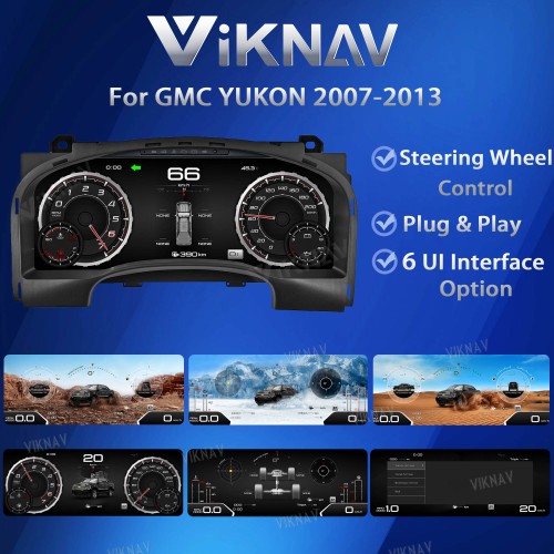 Viknav 15.1 Inch LCD Screen Car Digital Cluster For GMC Yukon Chevrolet Silverado Tahoe Suburban 2007-2013 Linux System Car Digital Speedometer Dashboard Panel Instrument Panel Virtual Cockpit