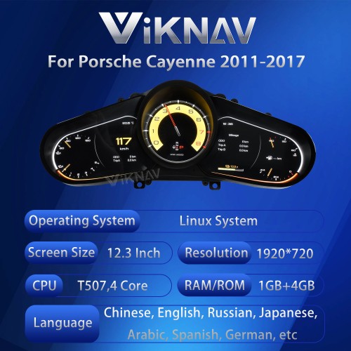 Viknav Linux 12.3 Inch Digital Cluster Dashboard Speedometer Panel For Porsche Cayenne 2011-2017 Virtual Digital Instrument Cluster Cockpit