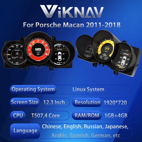 Viknav Linux System 12.3 Inch Digital Cluster Dashboard Speedometer Panel For Porsche Macan 2011-2018 Virtual Digital Instrument Cluster Cockpit