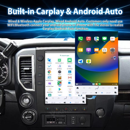 Viknav 12.1" Touch Screen Car Radio For Nissan Titan ( 2016 2017 2018 2019 ) Multimedia Player Android Auto GPS Navigation Wireless Carplay (128GB)