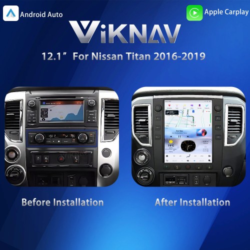 Viknav 12.1" Touch Screen Car Radio For Nissan Titan ( 2016 2017 2018 2019 ) Multimedia Player Android Auto GPS Navigation Wireless Carplay (128GB)
