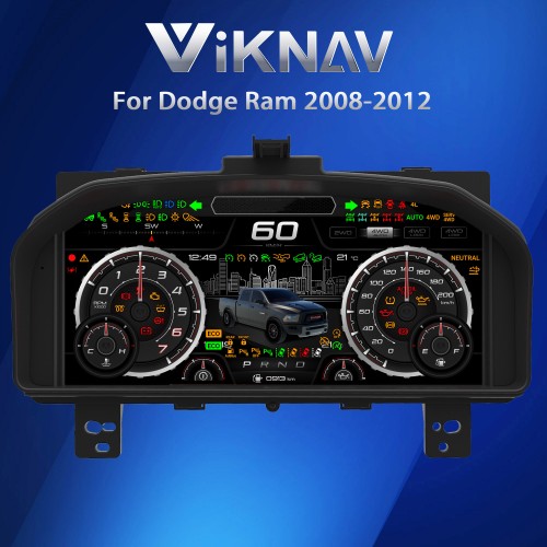 Viknav Car Digital Cluster For Dodge Ram 1500 2500 3500 2008-2012 LCD Car Digital Speedometer Dashboard Panel Instrument Panel Virtual Cockpit