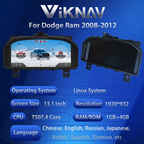 Viknav Car Digital Cluster For Dodge Ram 1500 2500 3500 2008-2012 LCD Car Digital Speedometer Dashboard Panel Instrument Panel Virtual Cockpit