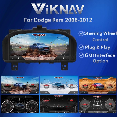 Viknav Car Digital Cluster For Dodge Ram 1500 2500 3500 2008-2012 LCD Car Digital Speedometer Dashboard Panel Instrument Panel Virtual Cockpit