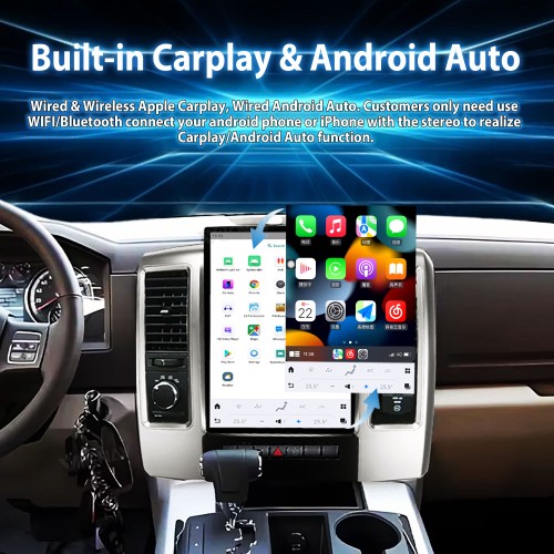 Viknav 13.8 Inch Touch Screen Car Radio For Dodge Ram 2008-2011 Upgrade Android Head Unit Wirless Carplay GPS Navigation Player Autoradio Replacement