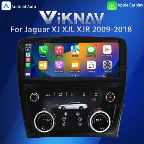 Viknav Android Head Unit & Digital AC Panel Combo for Jaguar XJ XJL XJR 2009-2018 Wireless CarPlay & Retains All Original Functions